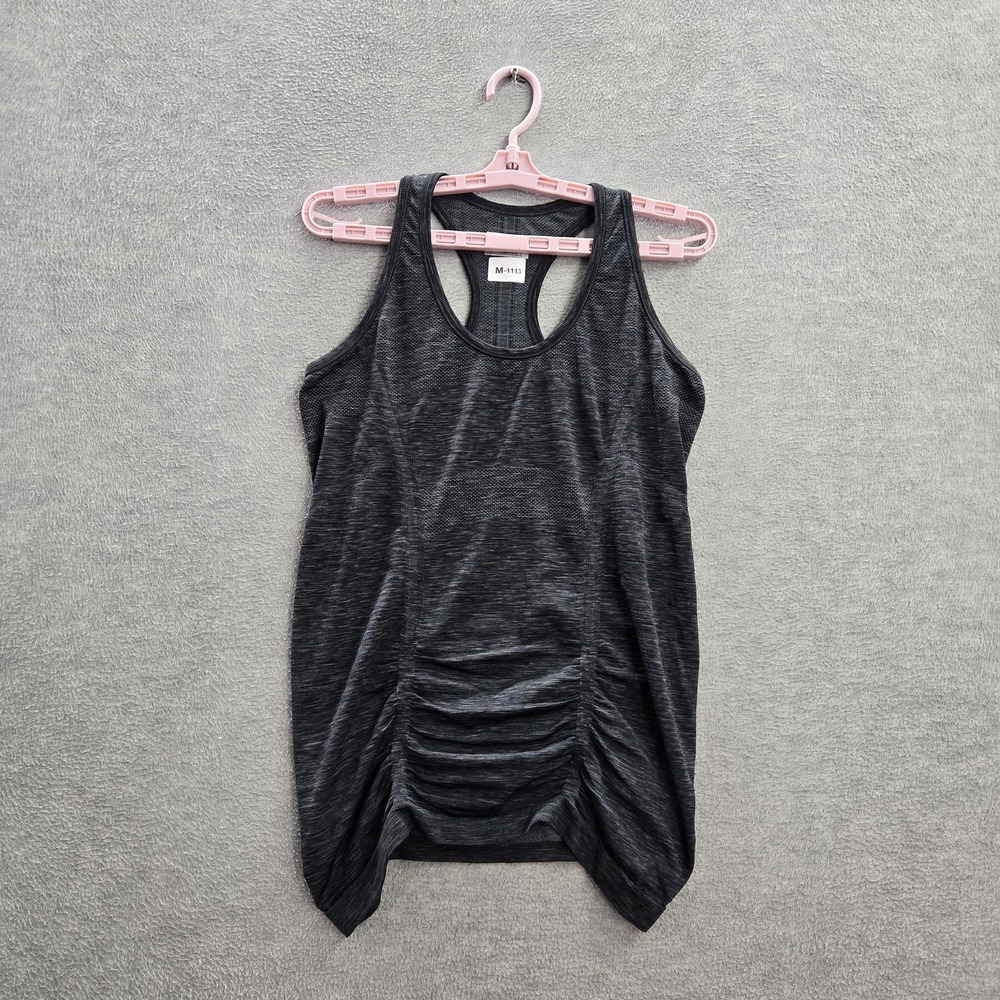 Athleta Women Tank Top L Gray Pigeon Layered Ruch Racerback Round‎ Neck Pullover